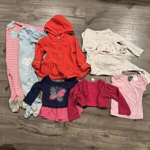 Girl's‎ 12 Month Clothes Bundle Pajamas Shirts Butterfly Floral Fleece Pink